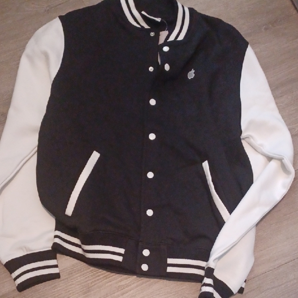 Black and White Bomber Varsity Jacket with Ribbed Collar